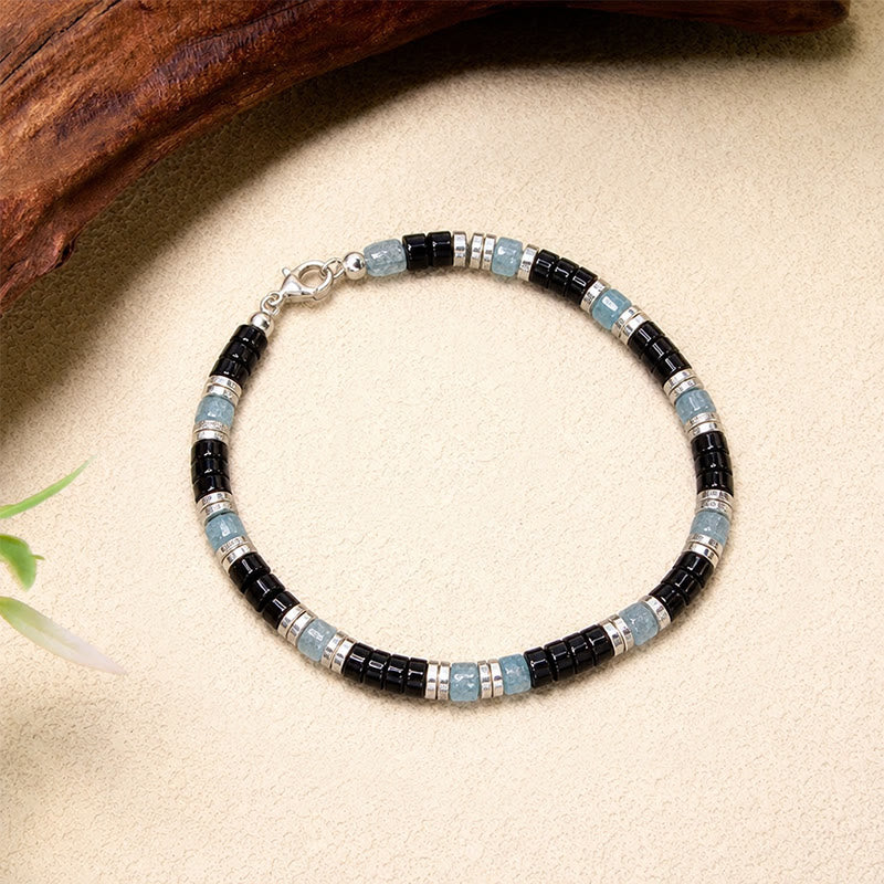 Buddha Stones Black Onyx Blue Chalcedony Protection Stretch Beaded Bracelet - image 3