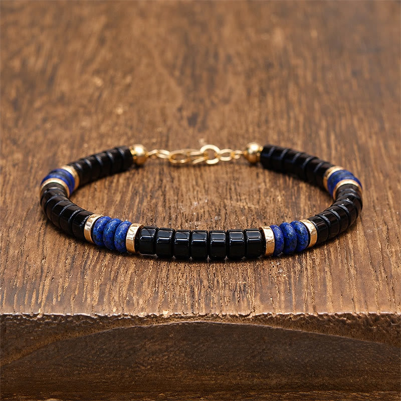 Buddha Stones Lapis Lazuli Black Onyx Truth Cube Bead Bracelet - Lapis Lazuli(Wisdom ♥ Truth)(Wrist Circumference: 18-19cm) - image 0