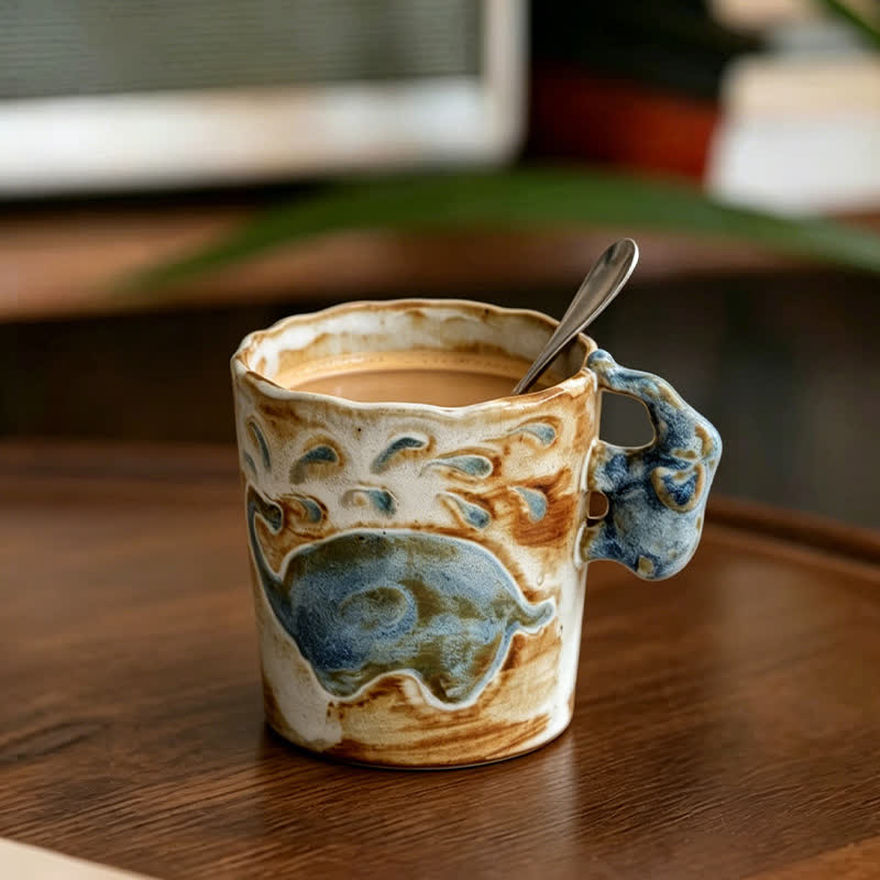 Buddha Stones Retro Elephant 250ml Ceramic Coffee Cup - Blue Elephant Cup - Ceramic - image 0