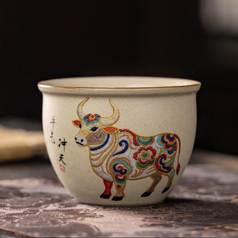 Buddha Stones Hand-Painted Chinese Zodiac Ceramic Gongfu Tea Cup 140ml - Ox - Approx. 140ml - image 2