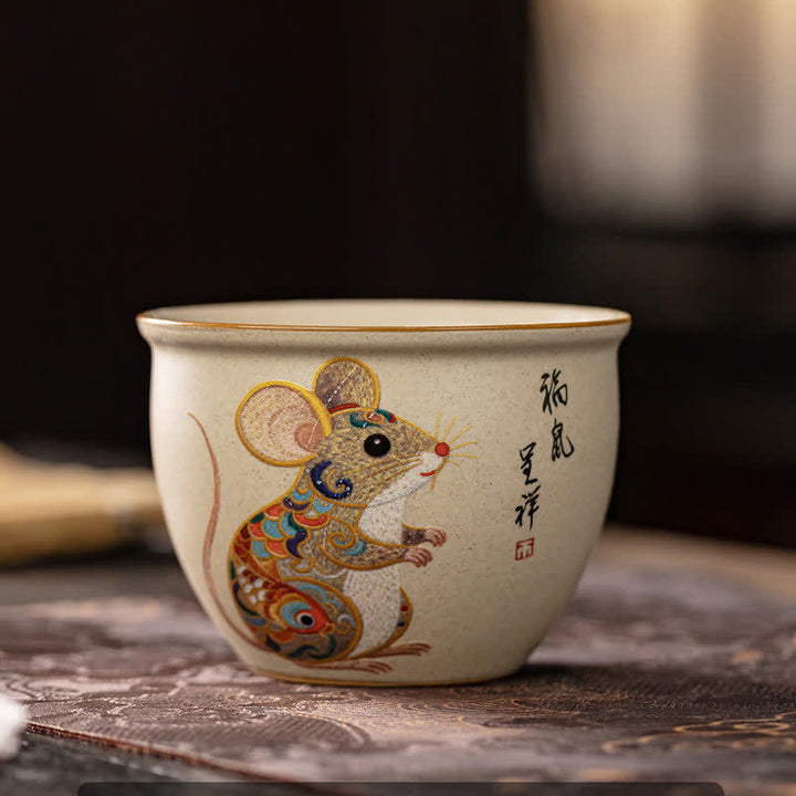 Buddha Stones Hand-Painted Chinese Zodiac Ceramic Gongfu Tea Cup 140ml - Rat - Approx. 140ml - image 1