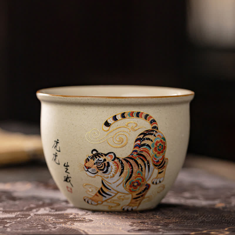 Buddha Stones Hand-Painted Chinese Zodiac Ceramic Gongfu Tea Cup 140ml - Tiger - Approx. 140ml - image 3