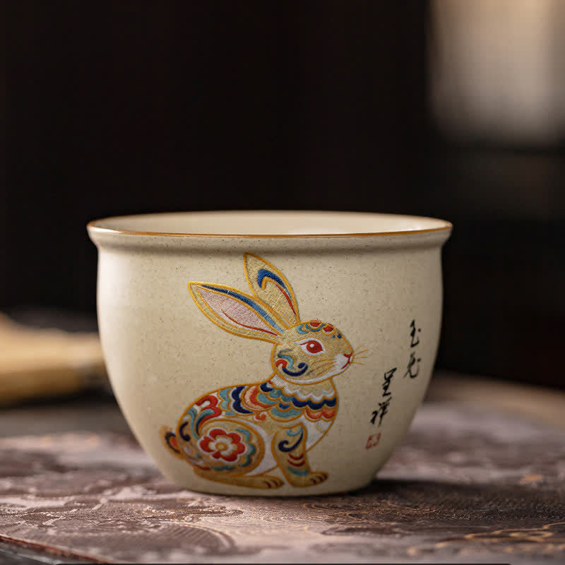 Buddha Stones Hand-Painted Chinese Zodiac Ceramic Gongfu Tea Cup 140ml - Rabbit - Approx. 140ml - image 8