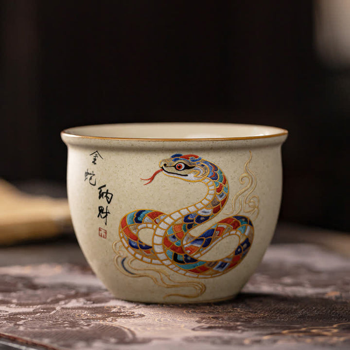 Buddha Stones Hand-Painted Chinese Zodiac Ceramic Gongfu Tea Cup 140ml - Snake - Approx. 140ml - image 11