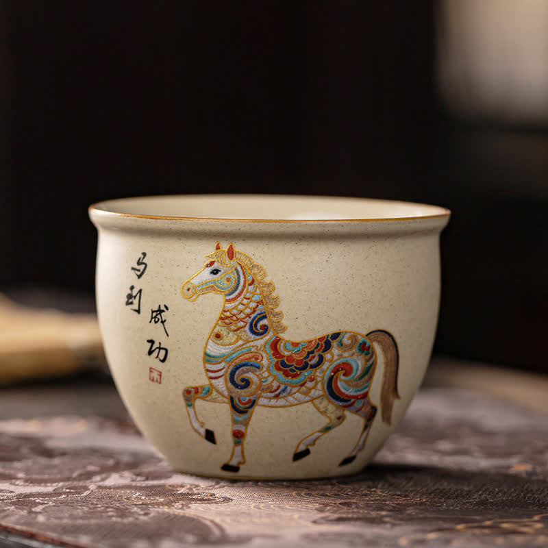 Buddha Stones Hand-Painted Chinese Zodiac Ceramic Gongfu Tea Cup 140ml - Horse - Approx. 140ml - image 12