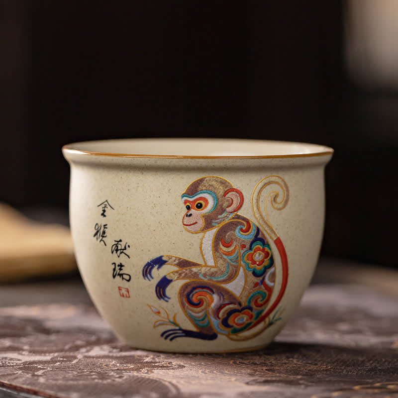 Buddha Stones Hand-Painted Chinese Zodiac Ceramic Gongfu Tea Cup 140ml - Monkey - Approx. 140ml - image 13
