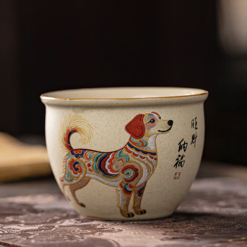 Buddha Stones Hand-Painted Chinese Zodiac Ceramic Gongfu Tea Cup 140ml - Dog - Approx. 140ml - image 16