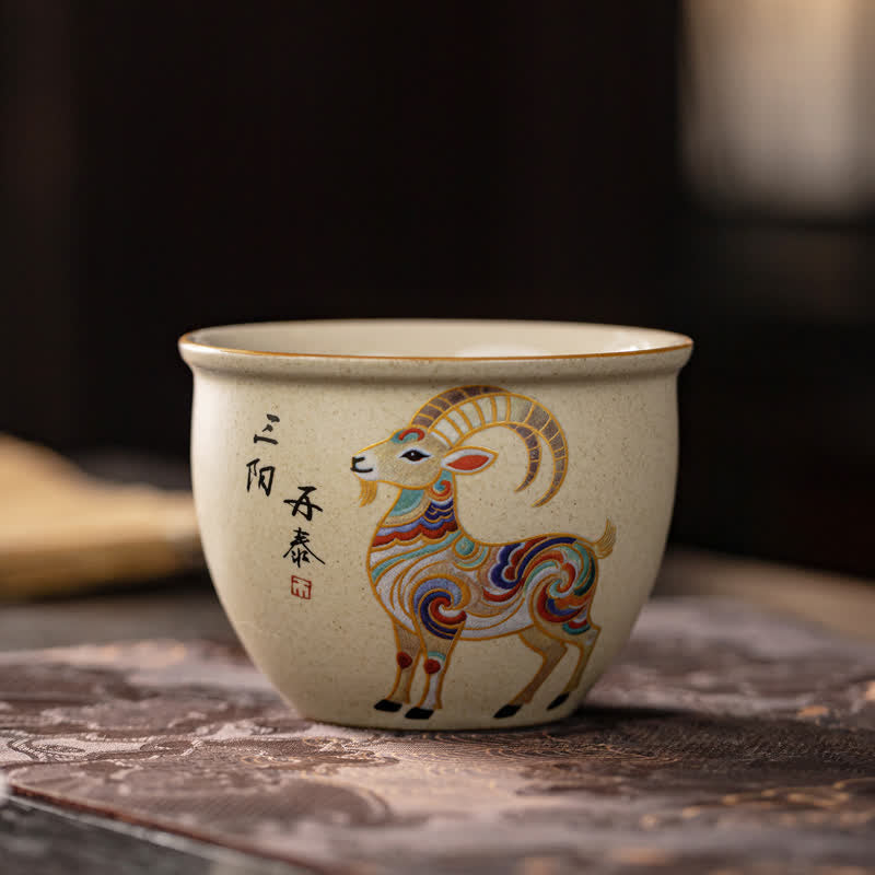 Buddha Stones Hand-Painted Chinese Zodiac Ceramic Gongfu Tea Cup 140ml - Goat - Approx. 140ml - image 0
