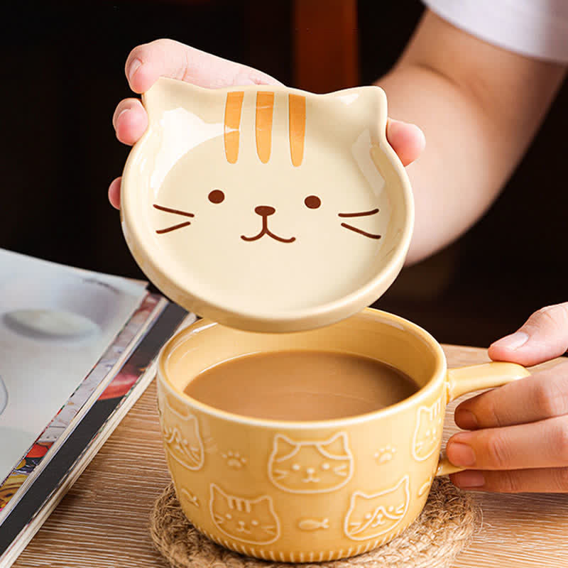 Buddha Stones Japanese Style Ceramic Cat Panda Alpaca Shiba Inu Face Lidded Breakfast Mug Coffee Cup - image 1