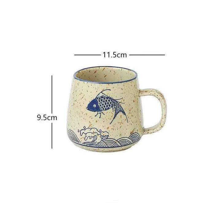 Buddha Stones Hand-Painted Koi Fish Lotus Bird Flower Willow Design Ceramic Mug 300ml - Koi Fish - Approx. 300ml - image 1