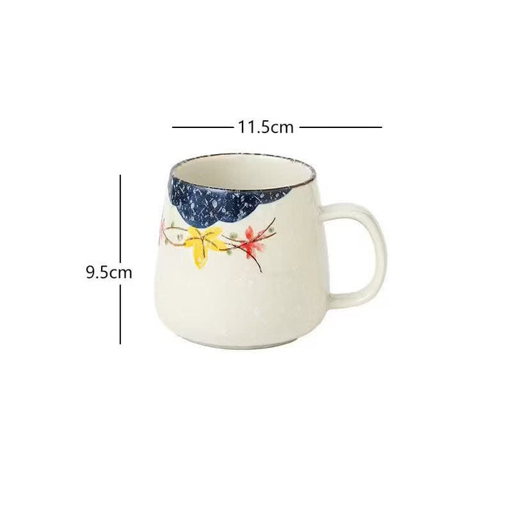 Buddha Stones Hand-Painted Koi Fish Lotus Bird Flower Willow Design Ceramic Mug 300ml - Leaves - Approx. 300ml - image 7