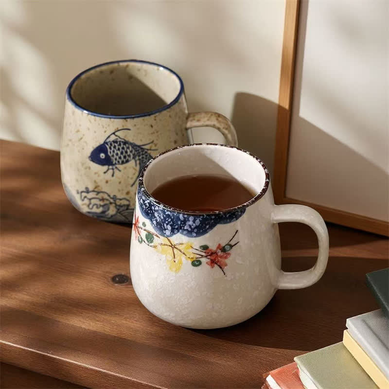 Buddha Stones Hand-Painted Koi Fish Lotus Bird Flower Willow Design Ceramic Mug 300ml - image 9