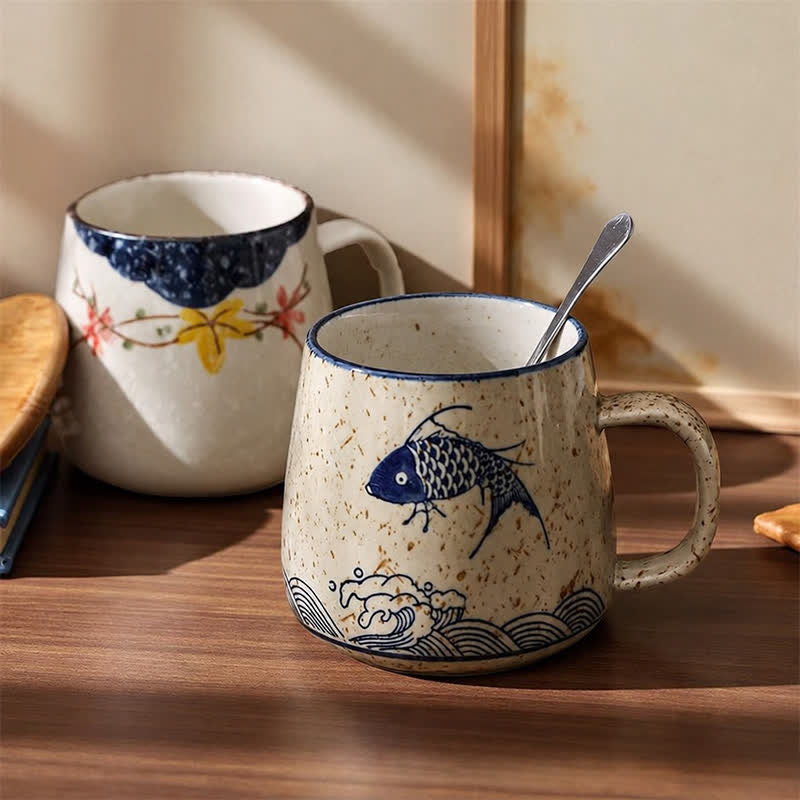 Buddha Stones Hand-Painted Koi Fish Lotus Bird Flower Willow Design Ceramic Mug 300ml - image 8