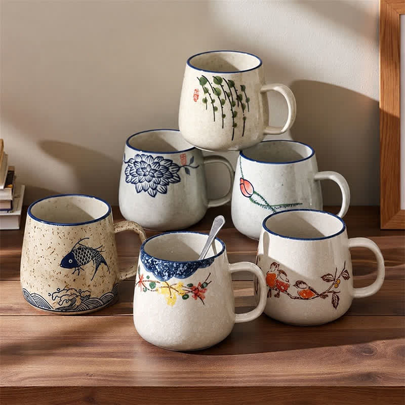 Buddha Stones Hand-Painted Koi Fish Lotus Bird Flower Willow Design Ceramic Mug 300ml - image 10