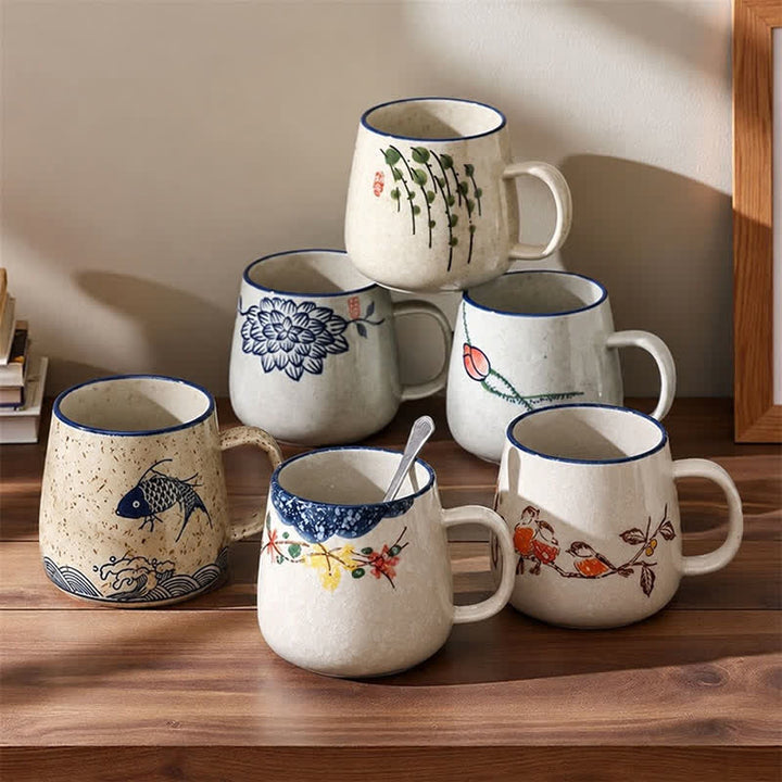 Buddha Stones Hand-Painted Koi Fish Lotus Bird Flower Willow Design Ceramic Mug 300ml - image 10