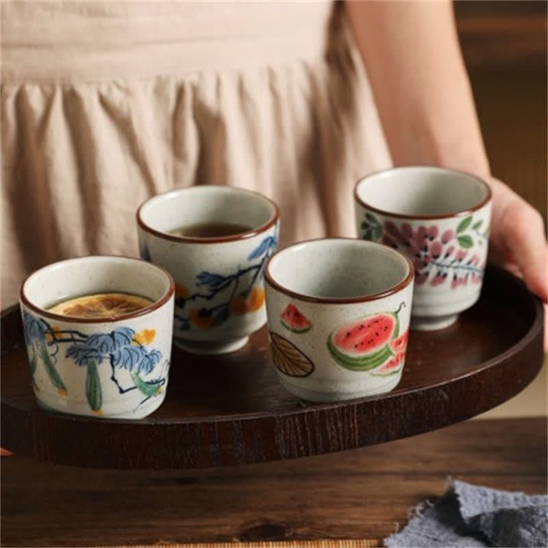Buddha Stones Hand-Painted Vintage Watermelon Persimmon Cucumber Wisteria Ceramic Gongfu Tea Cup 150 ml - image 0