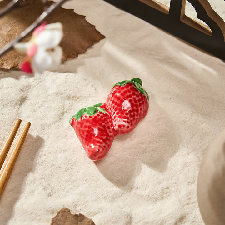Buddha Stones Mini Ceramic Fruit Design Chopstick Holder - Red Strawberry Approx. 5.2 × 3.0 × 1.5 cm - image 21