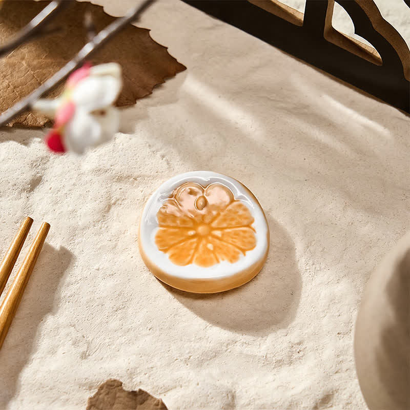 Buddha Stones Mini Ceramic Fruit Design Chopstick Holder - Lemon (Orange-Hued) Approx. 3.5 × 3.5 × 1.9 cm - image 6