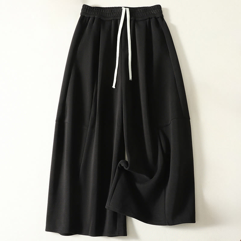 Buddha Stones Fall Winter Casual Minimalist Drawstring Solid Capri Pants Women's Wide Leg Pants With Pockets - Black - US8-10, UK/AU12-14, EU40-42 (2XL) - image 1