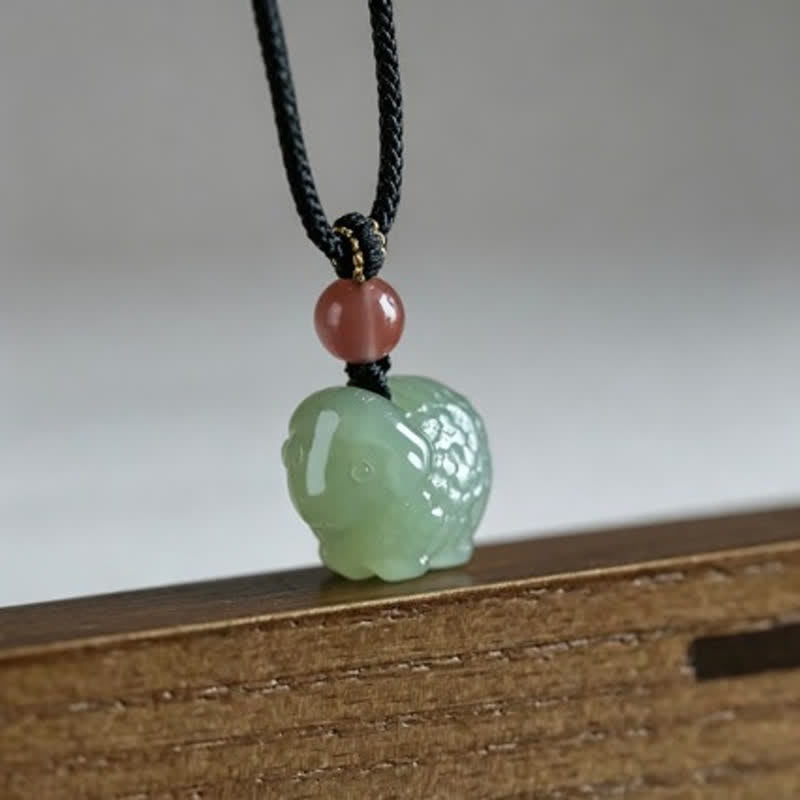 Buddha Stones Jade Hand-Carved Sheep Protection Braided Cord Necklace - image 1
