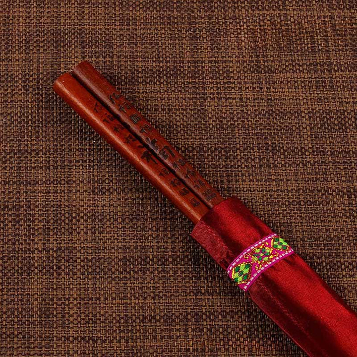 Buddha Stones Handcrafted Wood Fu Blessing Dragon Motif Chopsticks - Red Fu Character（Chopstick sleeves color random.） - image 23