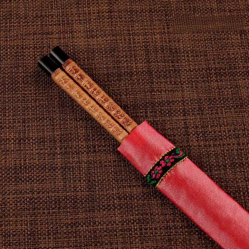 Buddha Stones Handcrafted Wood Fu Blessing Dragon Motif Chopsticks - Small Fu Character（Chopstick sleeves color random.） - image 14