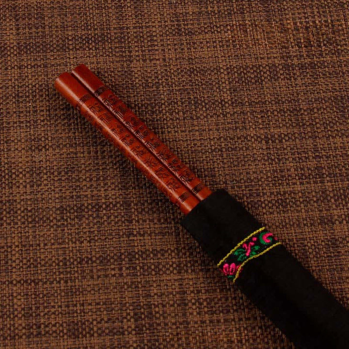 Buddha Stones Handcrafted Wood Fu Blessing Dragon Motif Chopsticks - Red Small Fu Character（Chopstick sleeves color random.） - image 24