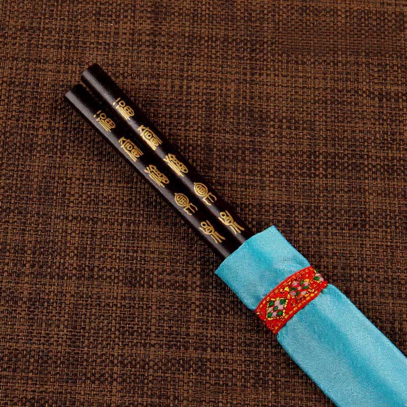 Buddha Stones Handcrafted Wood Fu Blessing Dragon Motif Chopsticks - Black Fu Character（Chopstick sleeves color random.） - image 21