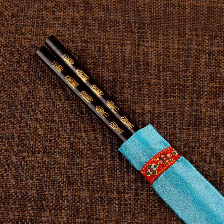 Buddha Stones Handcrafted Wood Fu Blessing Dragon Motif Chopsticks - Black Fu Character（Chopstick sleeves color random.） - image 21