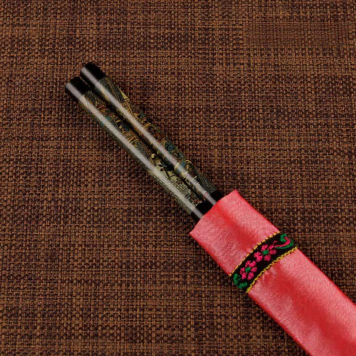 Buddha Stones Handcrafted Wood Fu Blessing Dragon Motif Chopsticks - Along The River During The Qingming Festival Patterns（Chopstick sleeves color random.） - image 6