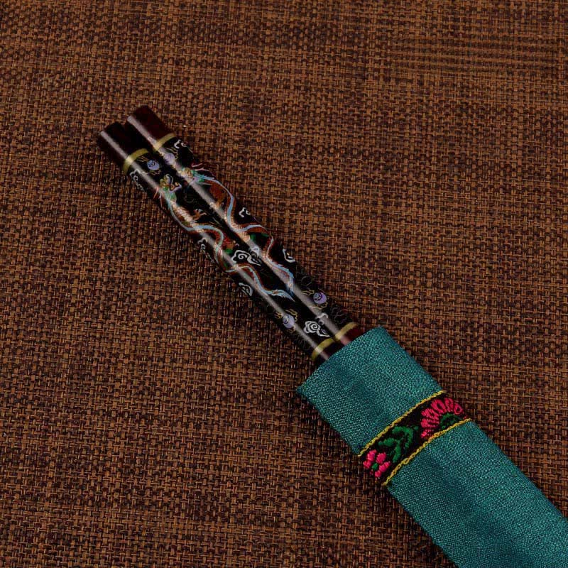 Buddha Stones Handcrafted Wood Fu Blessing Dragon Motif Chopsticks - Dragon（Chopstick sleeves color random.） - image 3