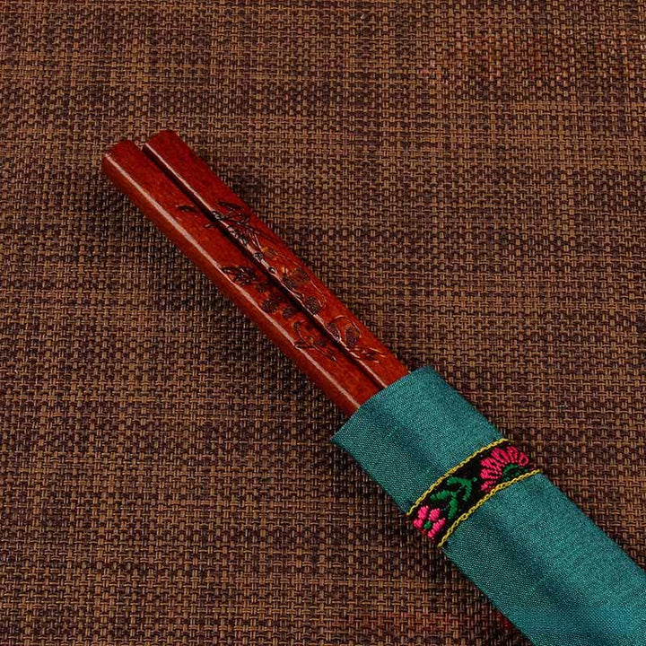 Buddha Stones Handcrafted Wood Fu Blessing Dragon Motif Chopsticks - Red Panda（Chopstick sleeves color random.） - image 20