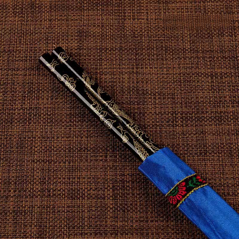 Buddha Stones Handcrafted Wood Fu Blessing Dragon Motif Chopsticks - Black Gold Dragon（Chopstick sleeves color random.） - image 19