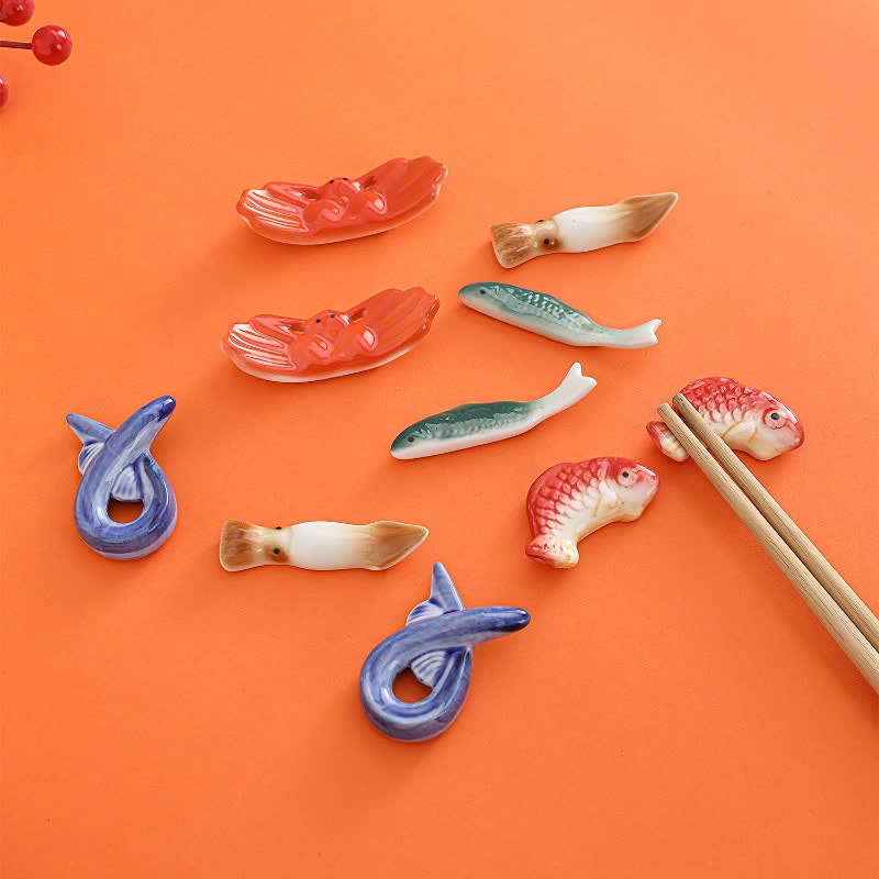Buddha Stones Glazed Ceramic Seafood Puppy Animal Dining Decor Chopstick Holder - image 0
