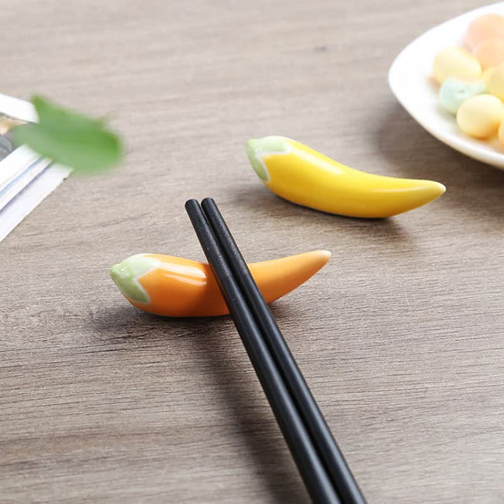 Buddha Stones Fresh Chili Pepper Handmade Ceramic Dining Chopstick Holder - image 9