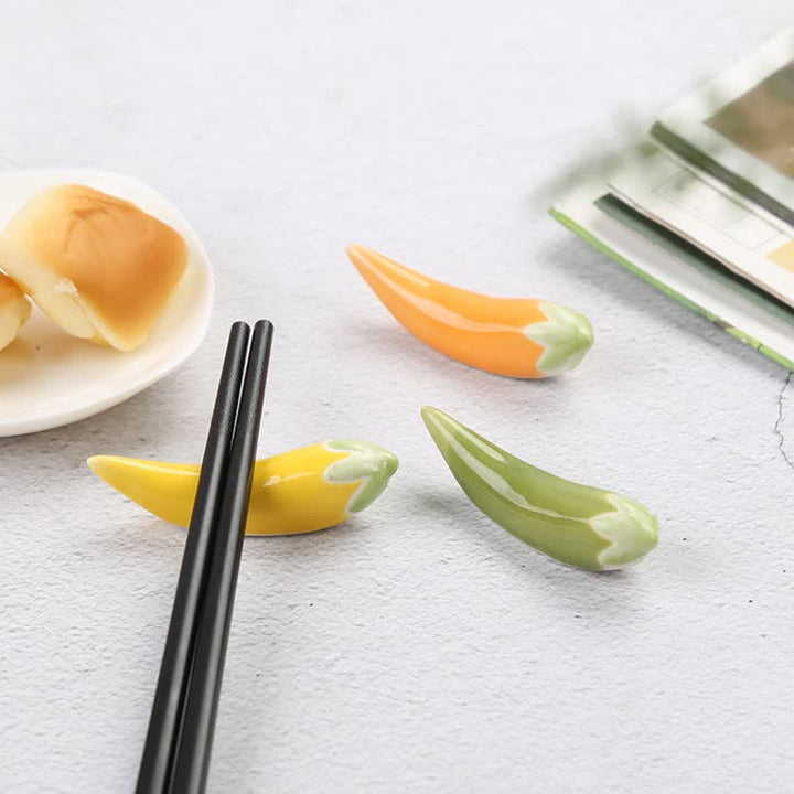 Buddha Stones Fresh Chili Pepper Handmade Ceramic Dining Chopstick Holder - image 11