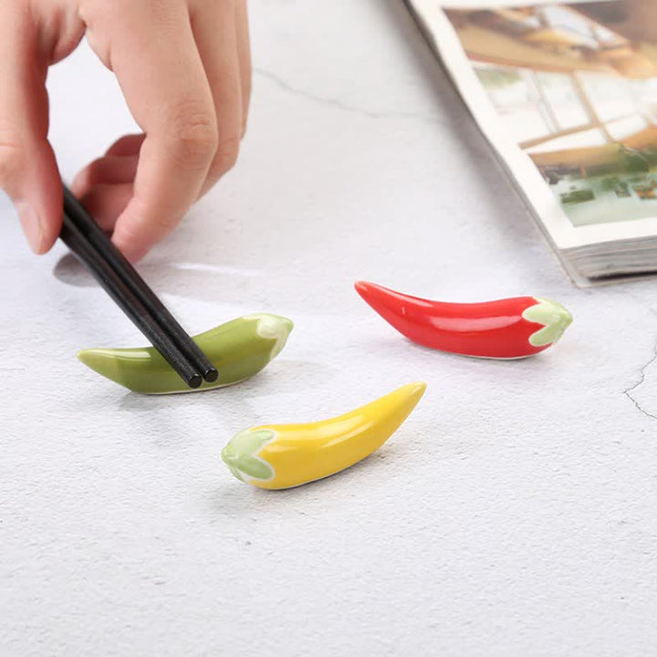 Buddha Stones Fresh Chili Pepper Handmade Ceramic Dining Chopstick Holder - image 15