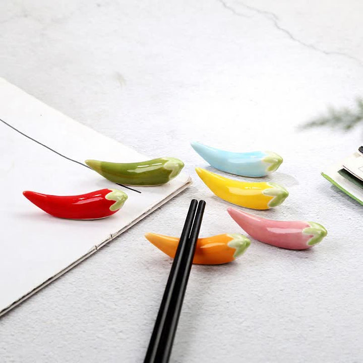 Buddha Stones Fresh Chili Pepper Handmade Ceramic Dining Chopstick Holder - image 0