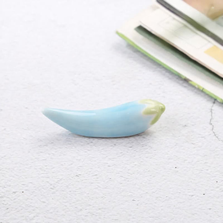 Buddha Stones Fresh Chili Pepper Handmade Ceramic Dining Chopstick Holder - Blue(Approx. 6.1 cm × 1.6 cm × 1.7 cm) - image 4