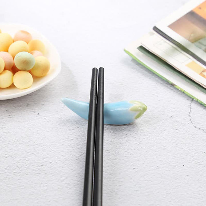 Buddha Stones Fresh Chili Pepper Handmade Ceramic Dining Chopstick Holder - image 5