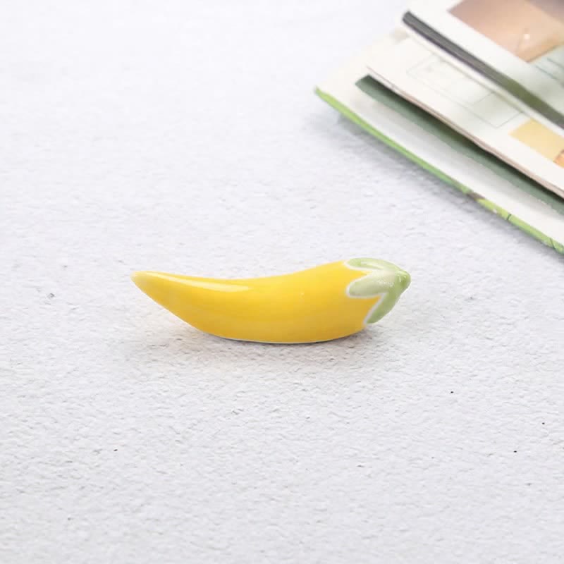 Buddha Stones Fresh Chili Pepper Handmade Ceramic Dining Chopstick Holder - Yellow(Approx. 6.1 cm × 1.6 cm × 1.7 cm) - image 2