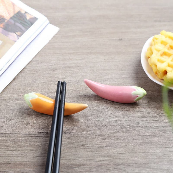 Buddha Stones Fresh Chili Pepper Handmade Ceramic Dining Chopstick Holder - image 10