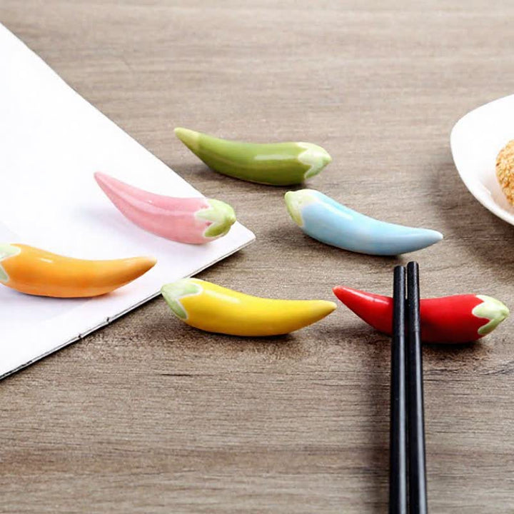 Buddha Stones Fresh Chili Pepper Handmade Ceramic Dining Chopstick Holder - image 12