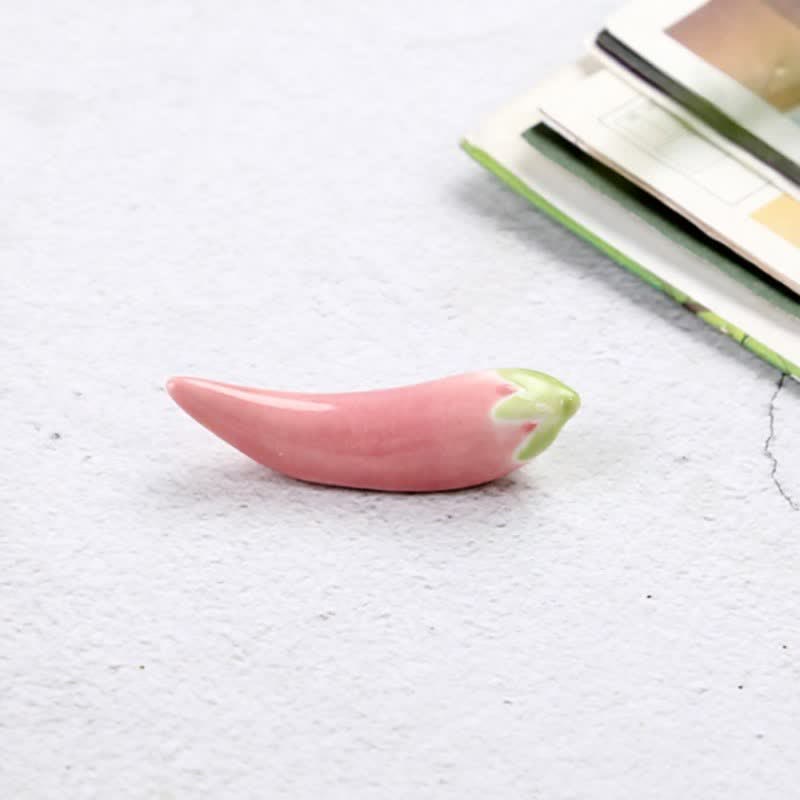 Buddha Stones Fresh Chili Pepper Handmade Ceramic Dining Chopstick Holder - Pink(Approx. 6.1 cm × 1.6 cm × 1.7 cm) - image 1
