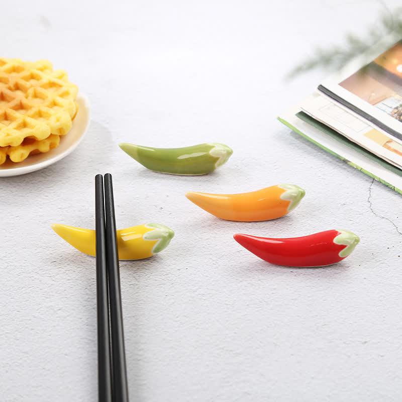 Buddha Stones Fresh Chili Pepper Handmade Ceramic Dining Chopstick Holder - image 13