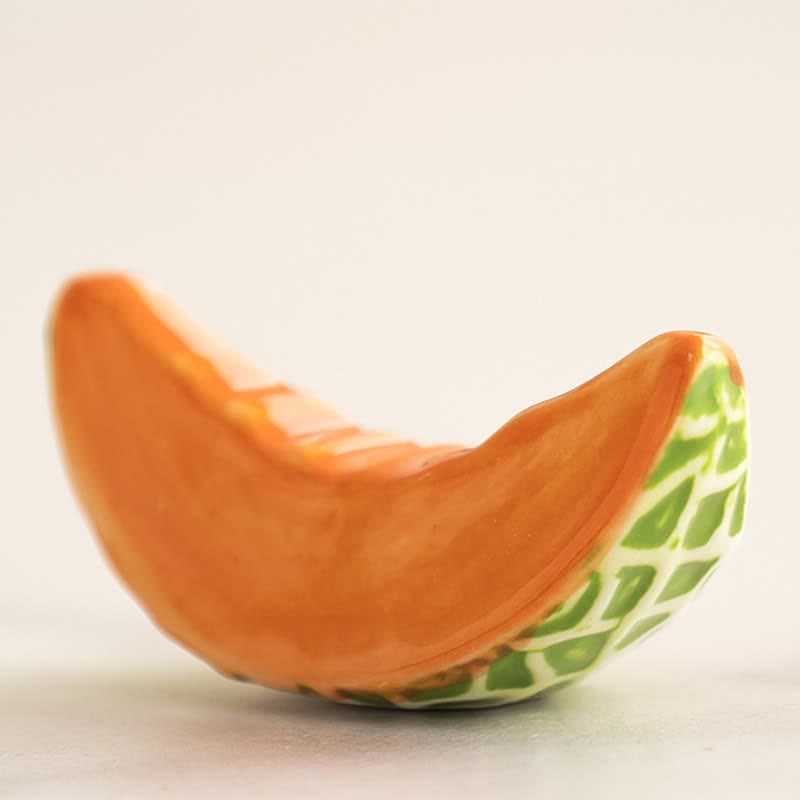 Buddha Stones Glossy Ceramic Cantaloupe Watermelon Slice Japanese Style Chopstick Holder - Cantaloupe(Approx. 5.2 cm × 2 cm × 2.4 cm) - image 1