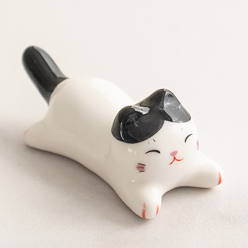 Buddha Stones Hand-Painted Reclining Cat Ceramic Chopstick Holder - Black(Approx. 6.0 cm × 2.6 cm × 2.4 cm) - image 1