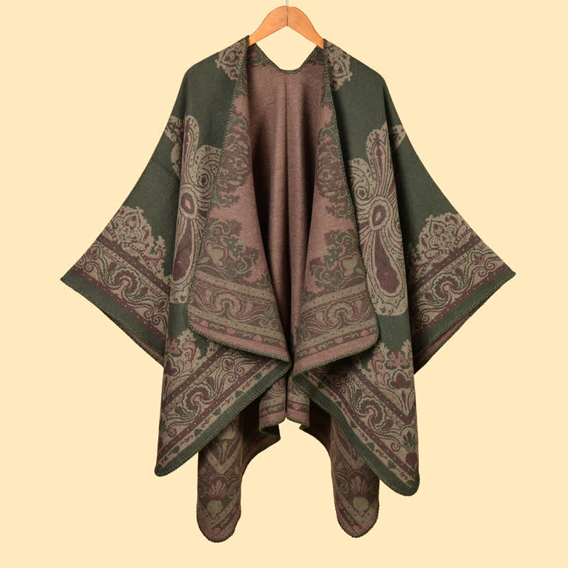 Buddha Stones Fall Winter Boho Paisley Open Front Batwing Women's Shawl - DarkSeaGreen - image 0