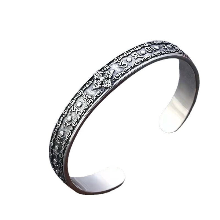 Buddha Stones 925 Sterling Silver Om Mani Padme Hum Double Dorje Engraved Wisdom Cuff Bracelet Bangle - image 15