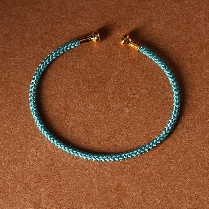Buddha Stones Simple Design Handmade Luck Braid String Cuff Bracelet - Cyan - image 28